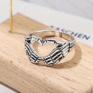 Skeleton Hands in a Heart Silver Tone Adjustable